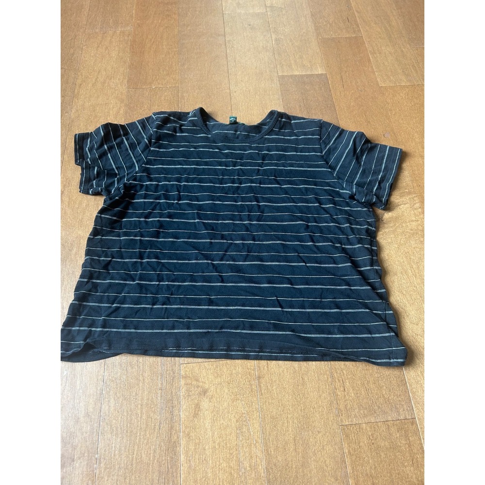 Lauren Ralph Lauren Black White Striped Pima Cotton T-Shirt Womens 2X